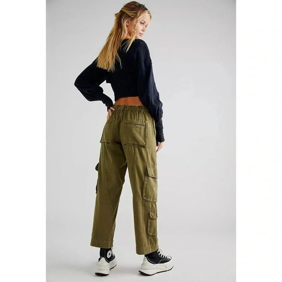 New Free People Tahiti Cargo Pants Utility Low Rise Jeans Dried Herb Green Small - Picture 13 of 13